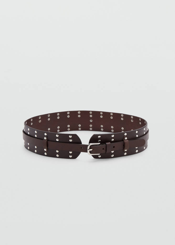 Stud leather belt — Chocolate