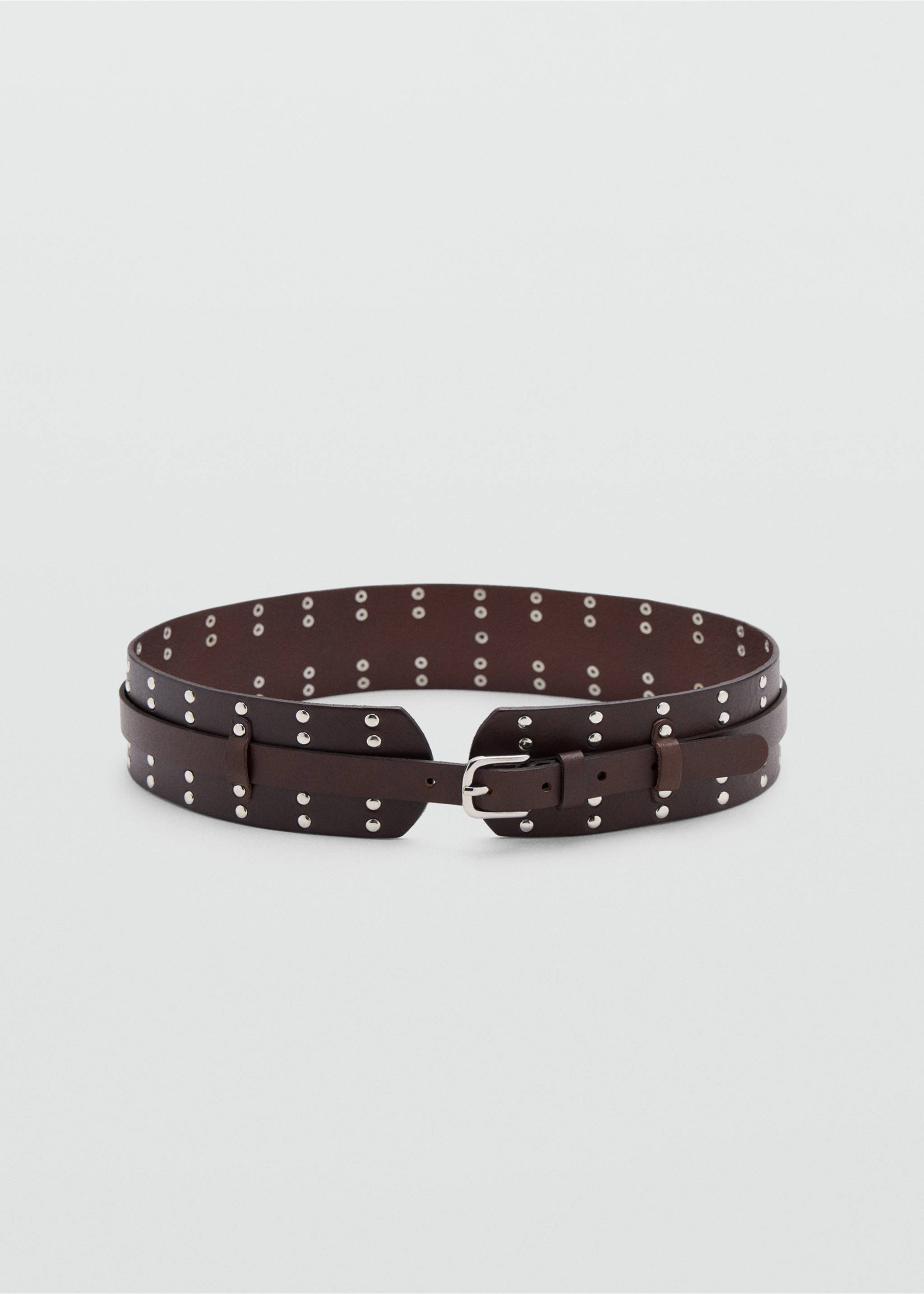 Stud leather belt - Article without model, Chocolate. Ref: 37085860-00.
