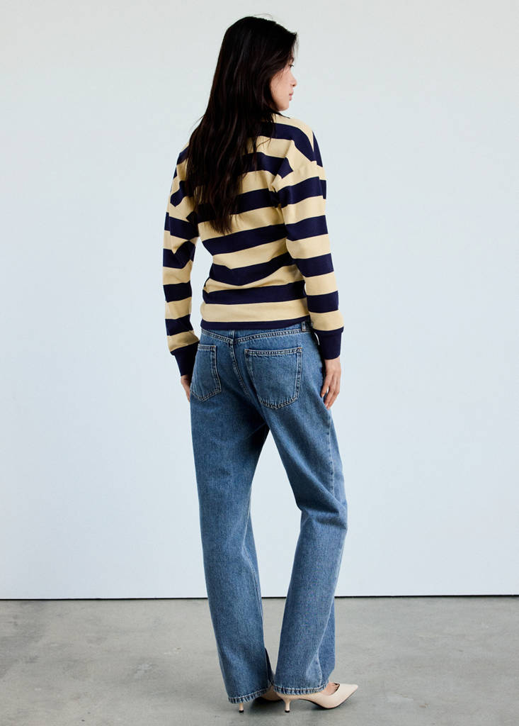 Striped polo-neck sweater — Pastel Yellow