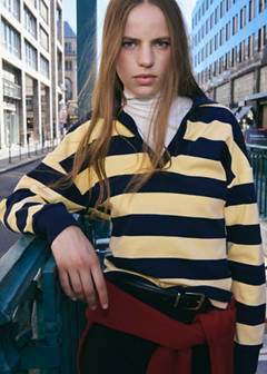 Striped polo-neck sweater — Pastel Yellow 8