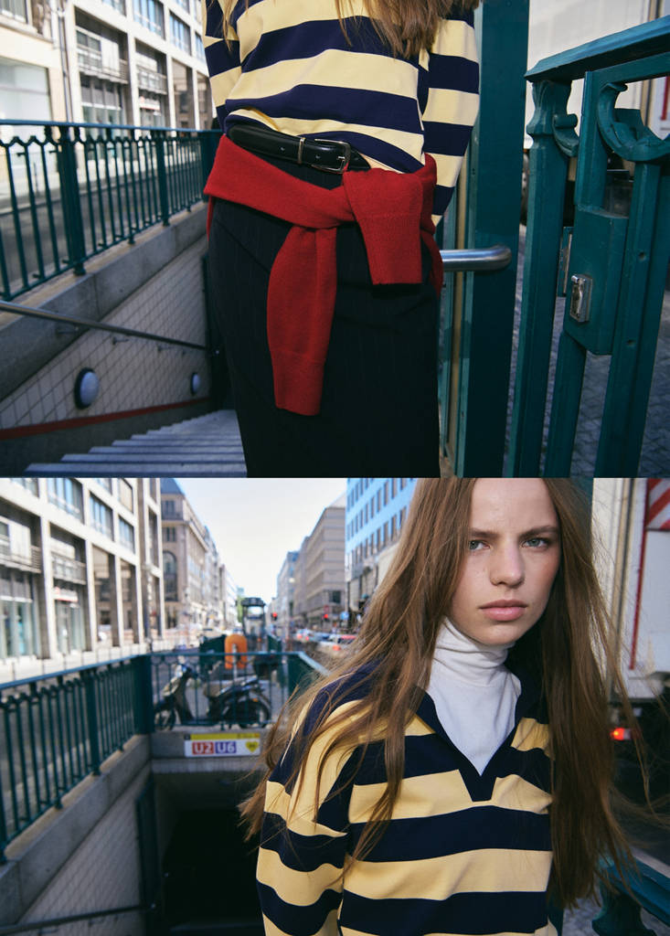 Striped polo-neck sweater — Pastel Yellow