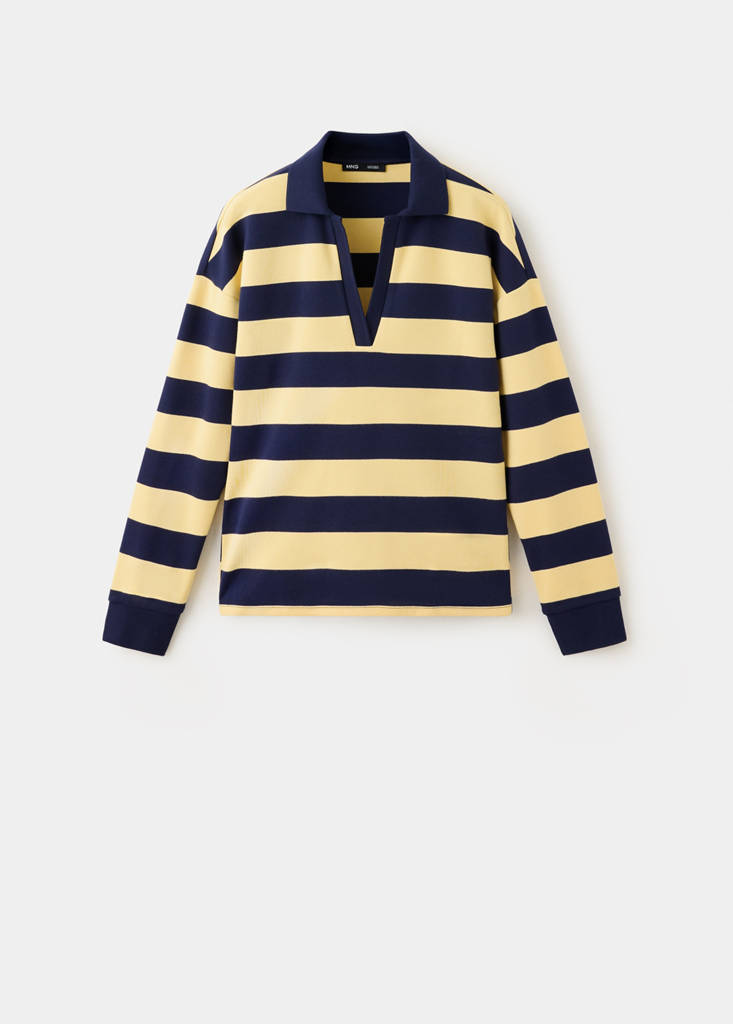 Striped polo-neck sweater — Pastel Yellow
