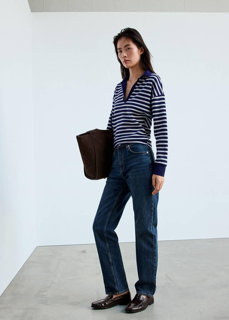 Striped polo-neck sweater — Sky Blue
