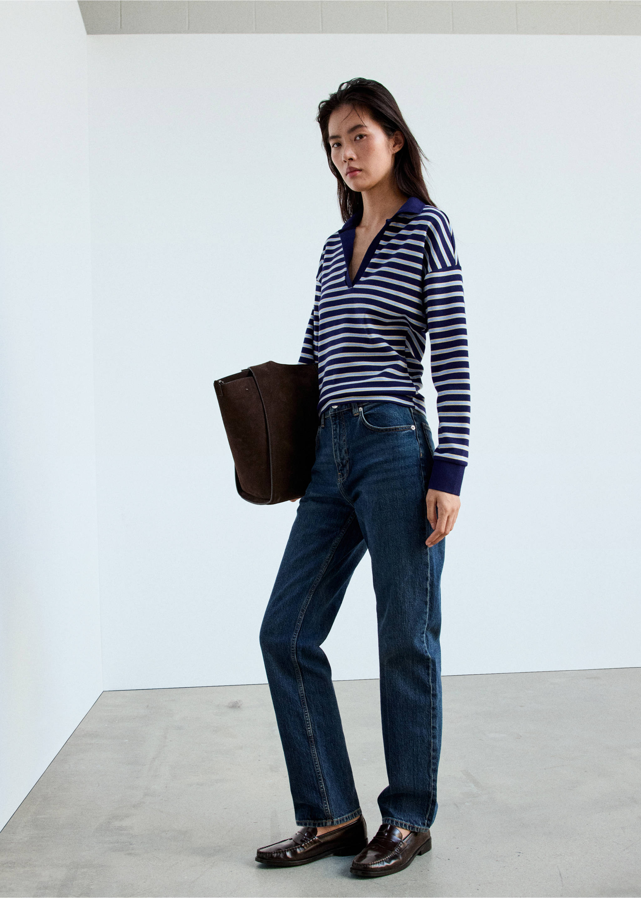 Striped polo-neck sweater - General plane, Sky Blue. Ref: 37085862-00.