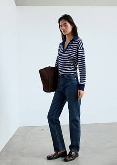 Striped polo-neck sweater — Sky Blue 2