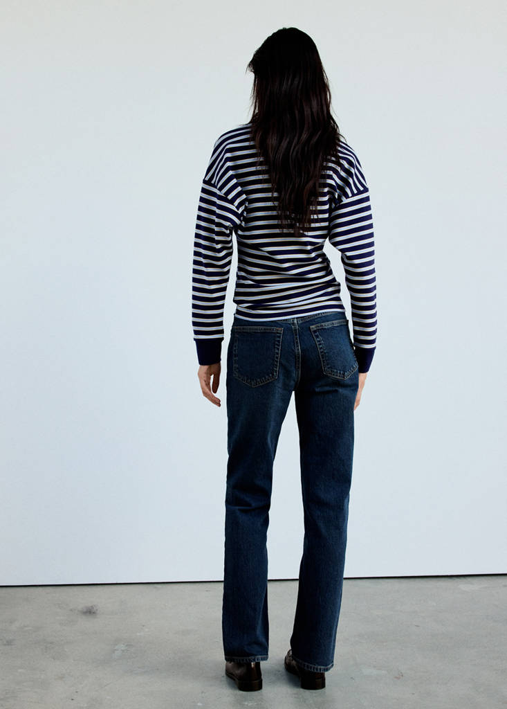Striped polo-neck sweater — Sky Blue