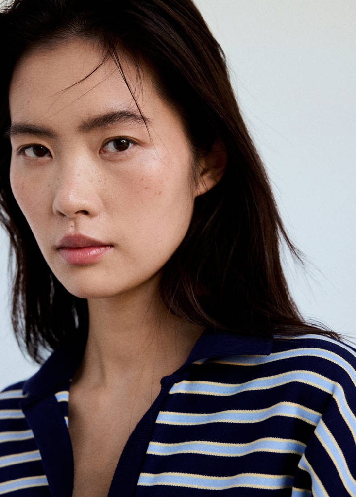 Striped polo-neck sweater — Sky Blue