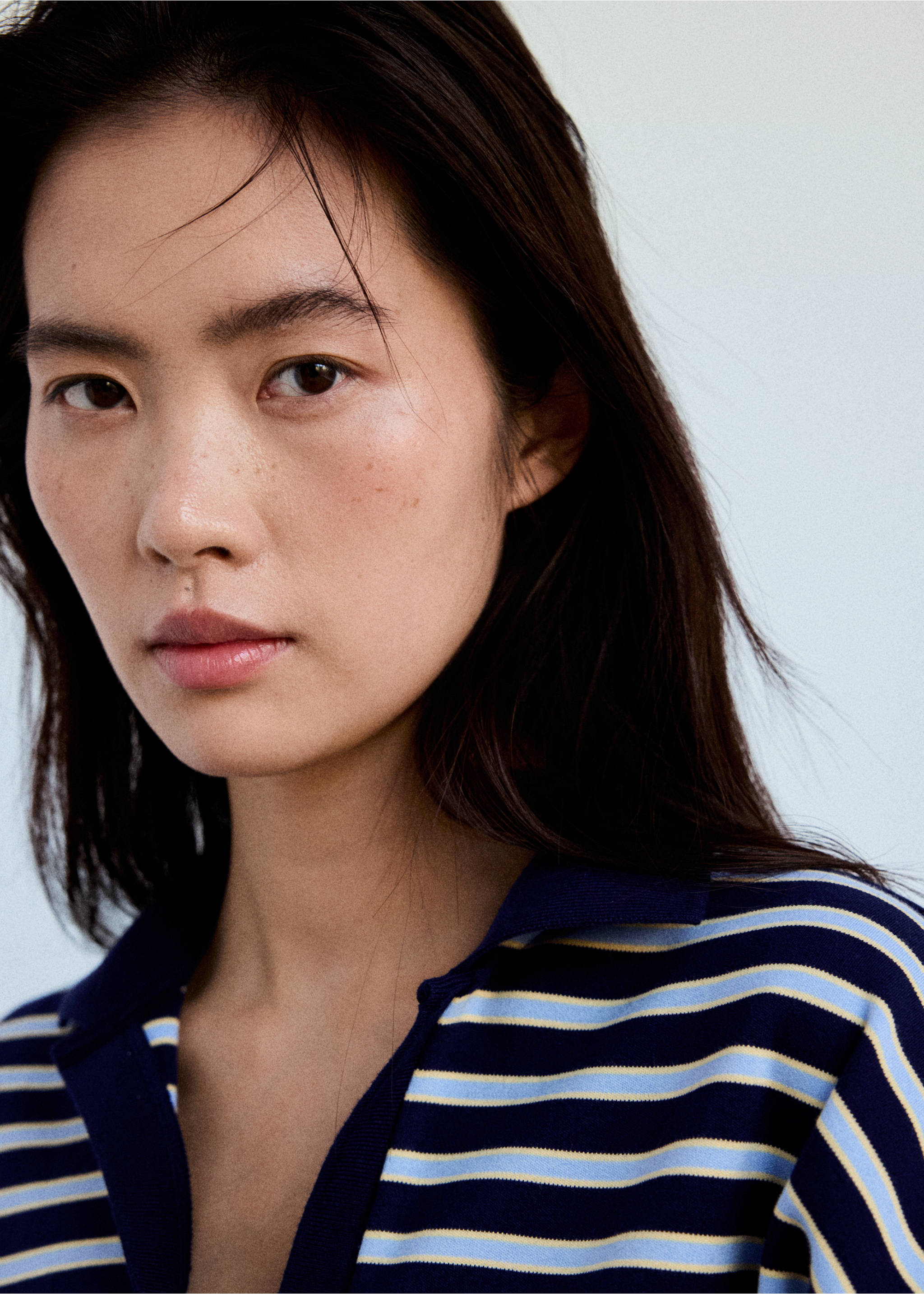 Striped polo-neck sweater - Details of the article 1, Sky Blue. Ref: 37085862-00.