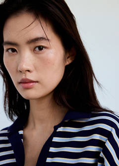 Striped polo-neck sweater — Sky Blue 4