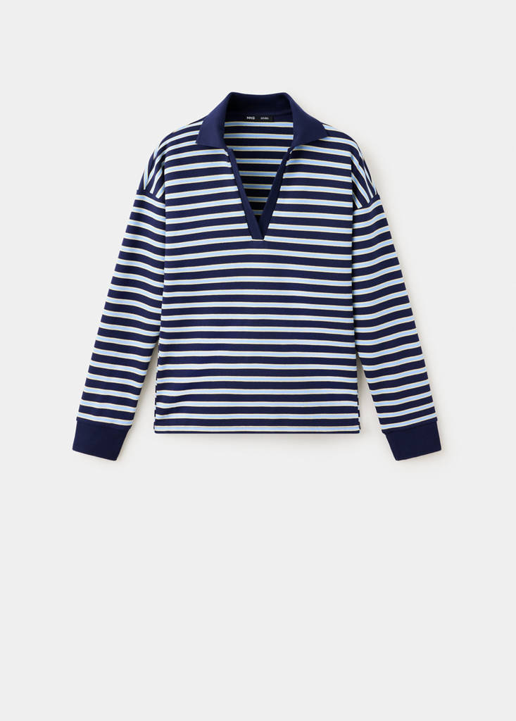 Striped polo-neck sweater — Sky Blue
