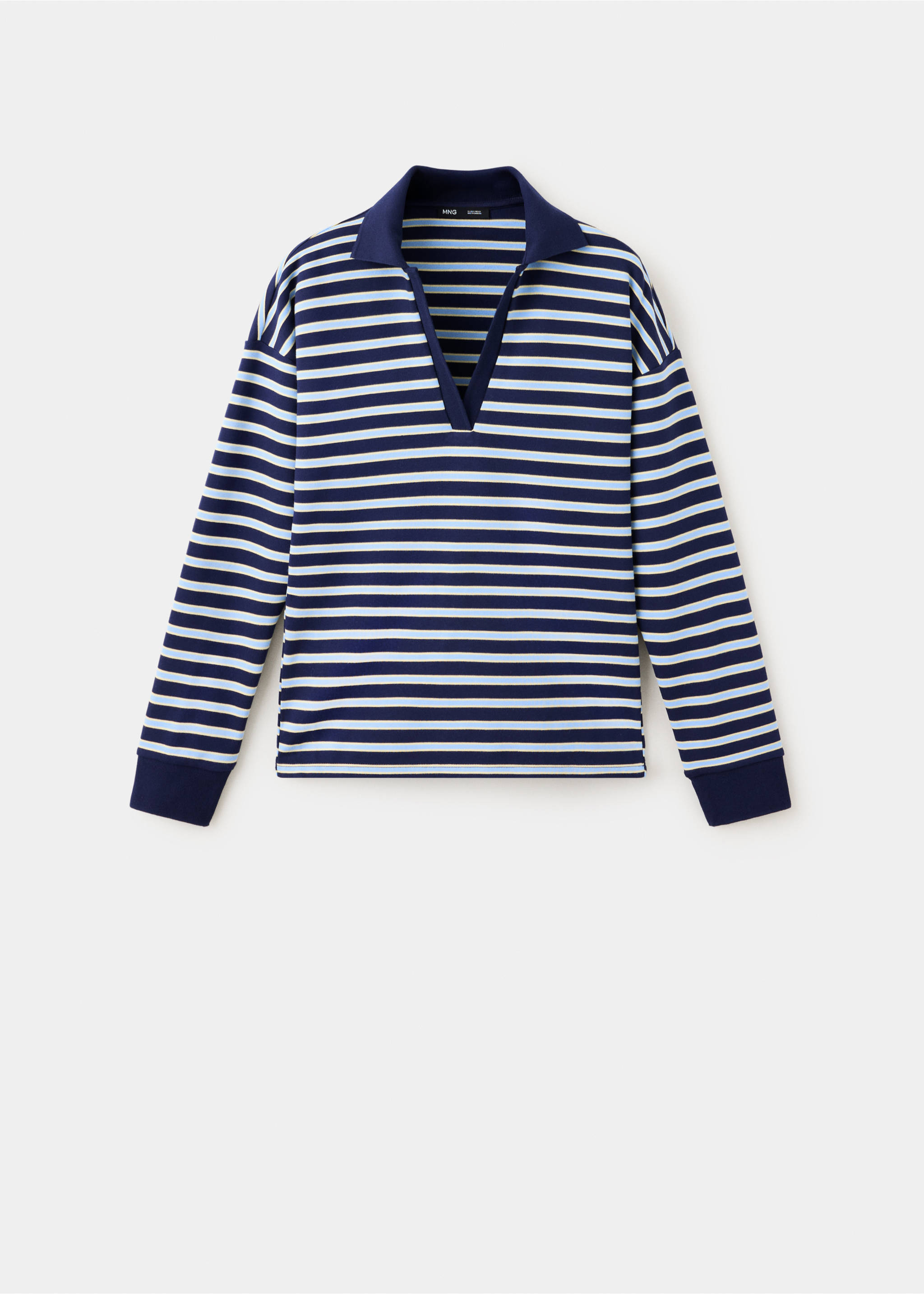 Striped polo-neck sweater - Article without model, Sky Blue. Ref: 37085862-00.