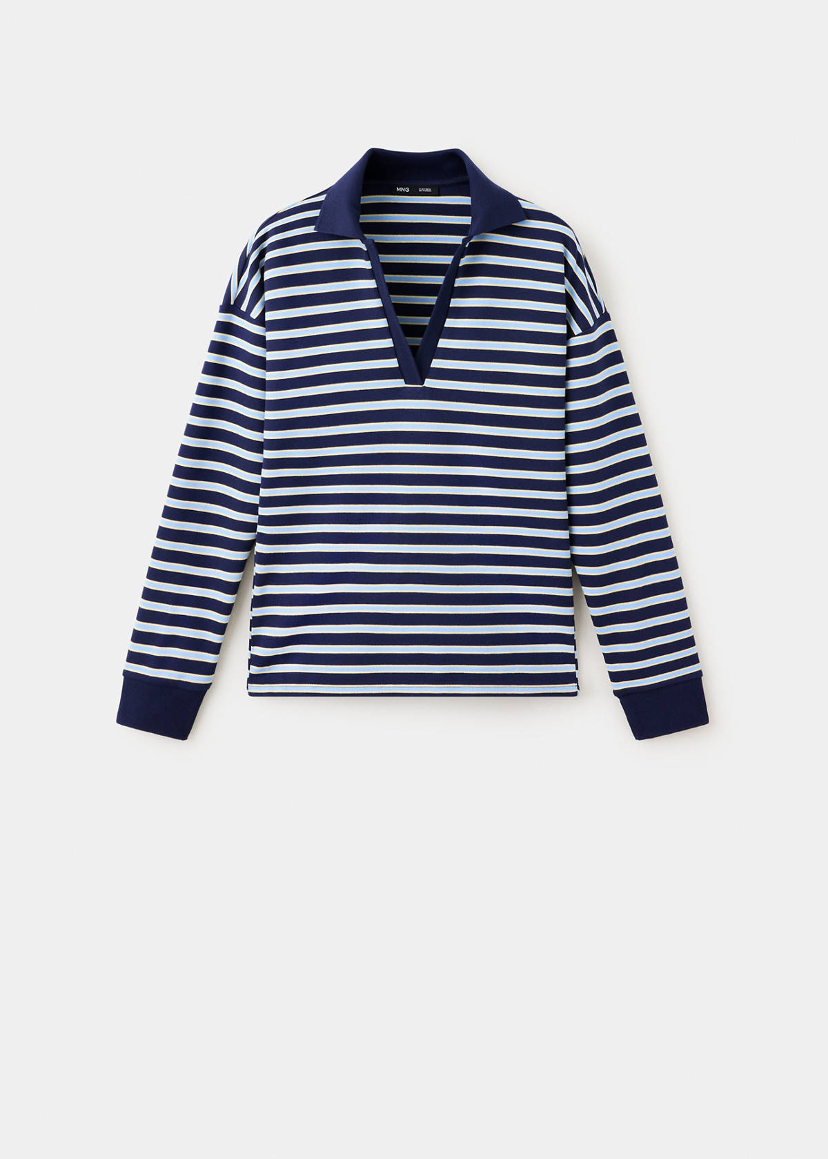 Striped polo-neck sweater — Sky Blue