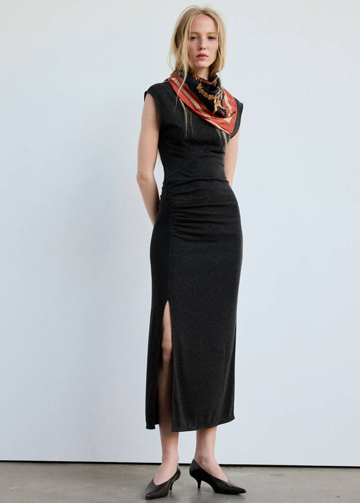 Ruched side knitted dress — Charcoal
