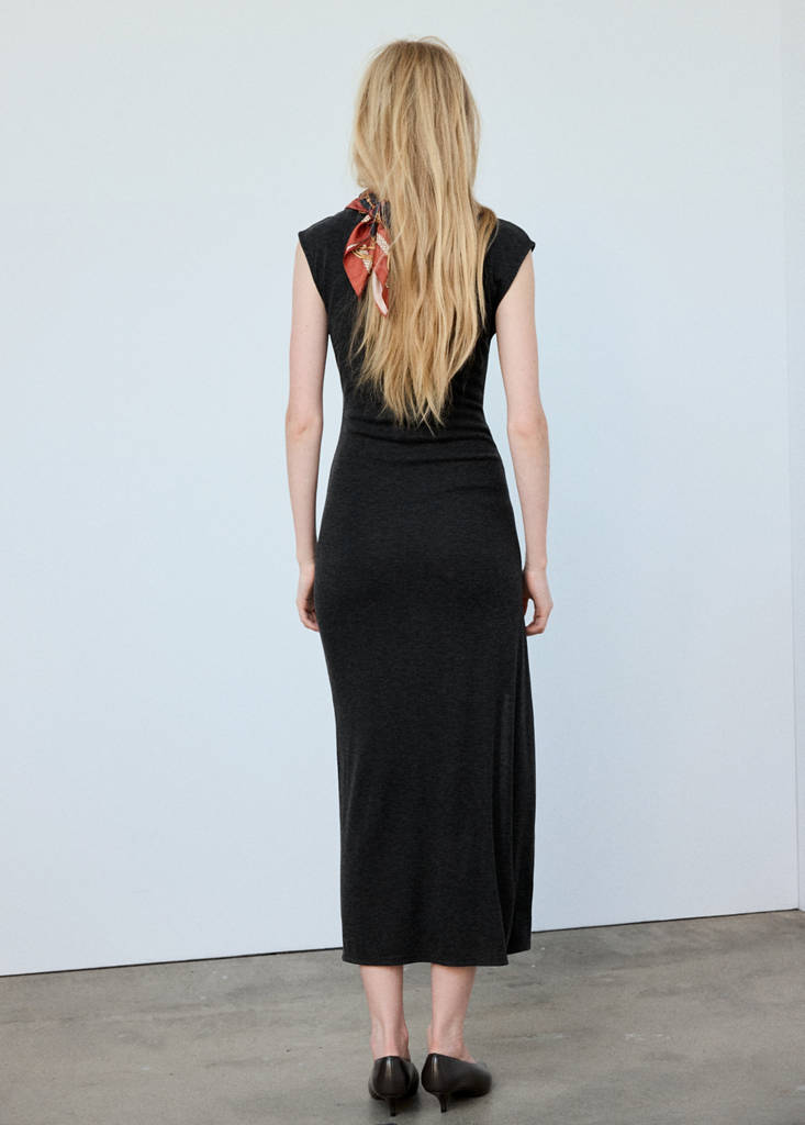 Ruched side knitted dress — Charcoal