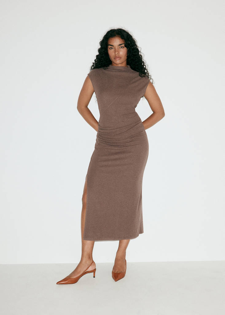 Ruched side knitted dress — Light/Pastel Brown