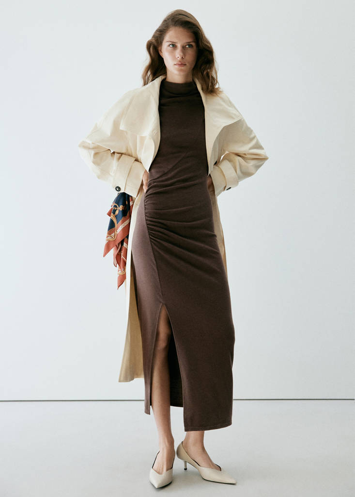 Ruched side knitted dress — Light/Pastel Brown