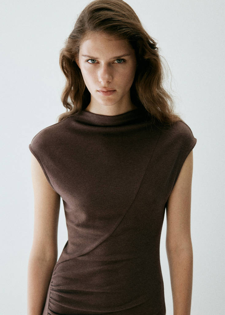 Ruched side knitted dress — Light/Pastel Brown