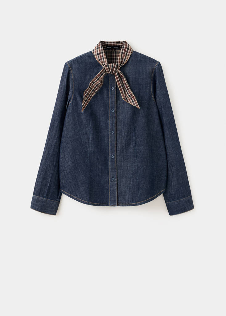Denim shirt with scarf neckline - thumbnail 4
