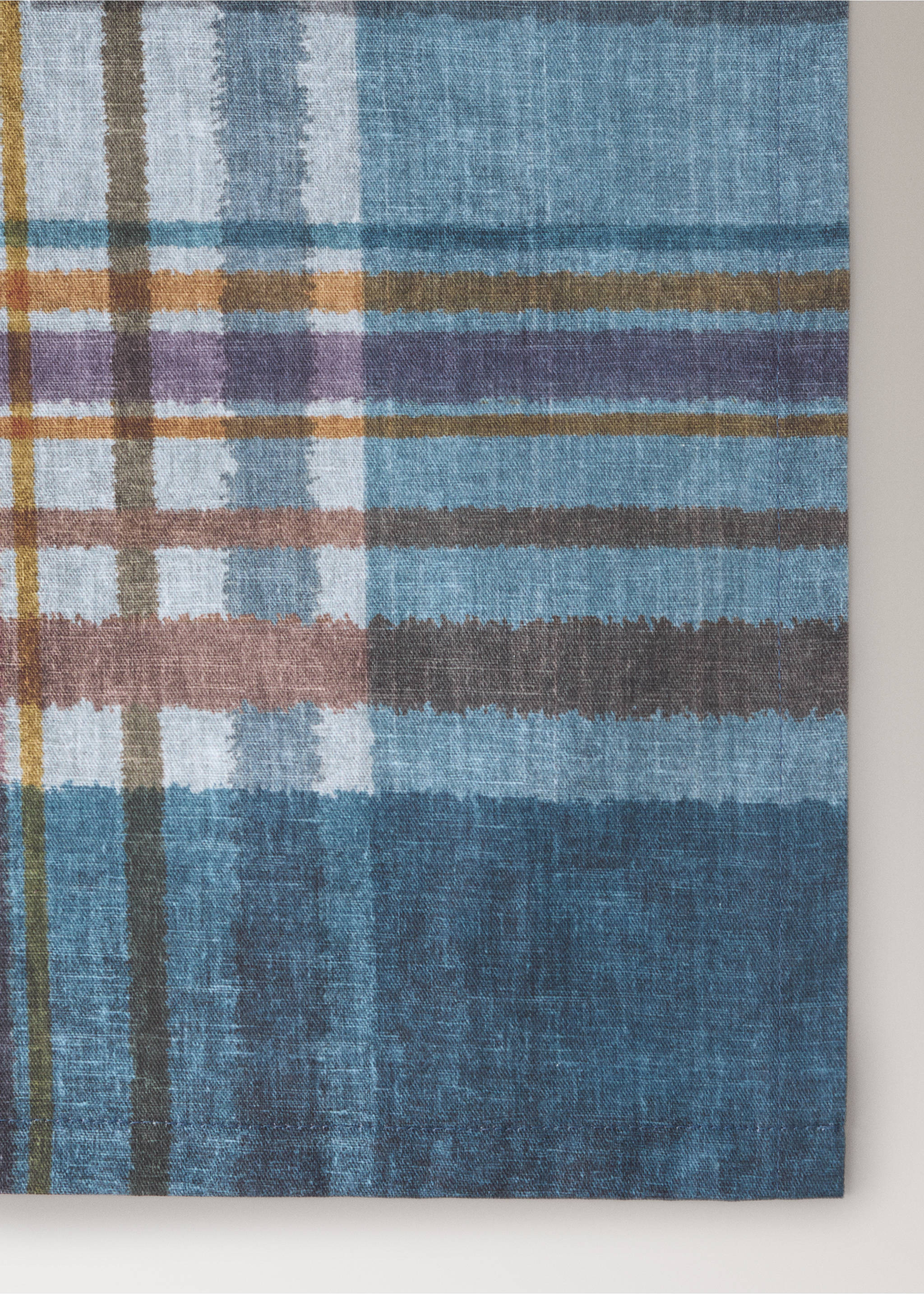 Close-up of a blue plaid tablecloth with a woven texture., Petrol Blue. Ref: 37085868-00.