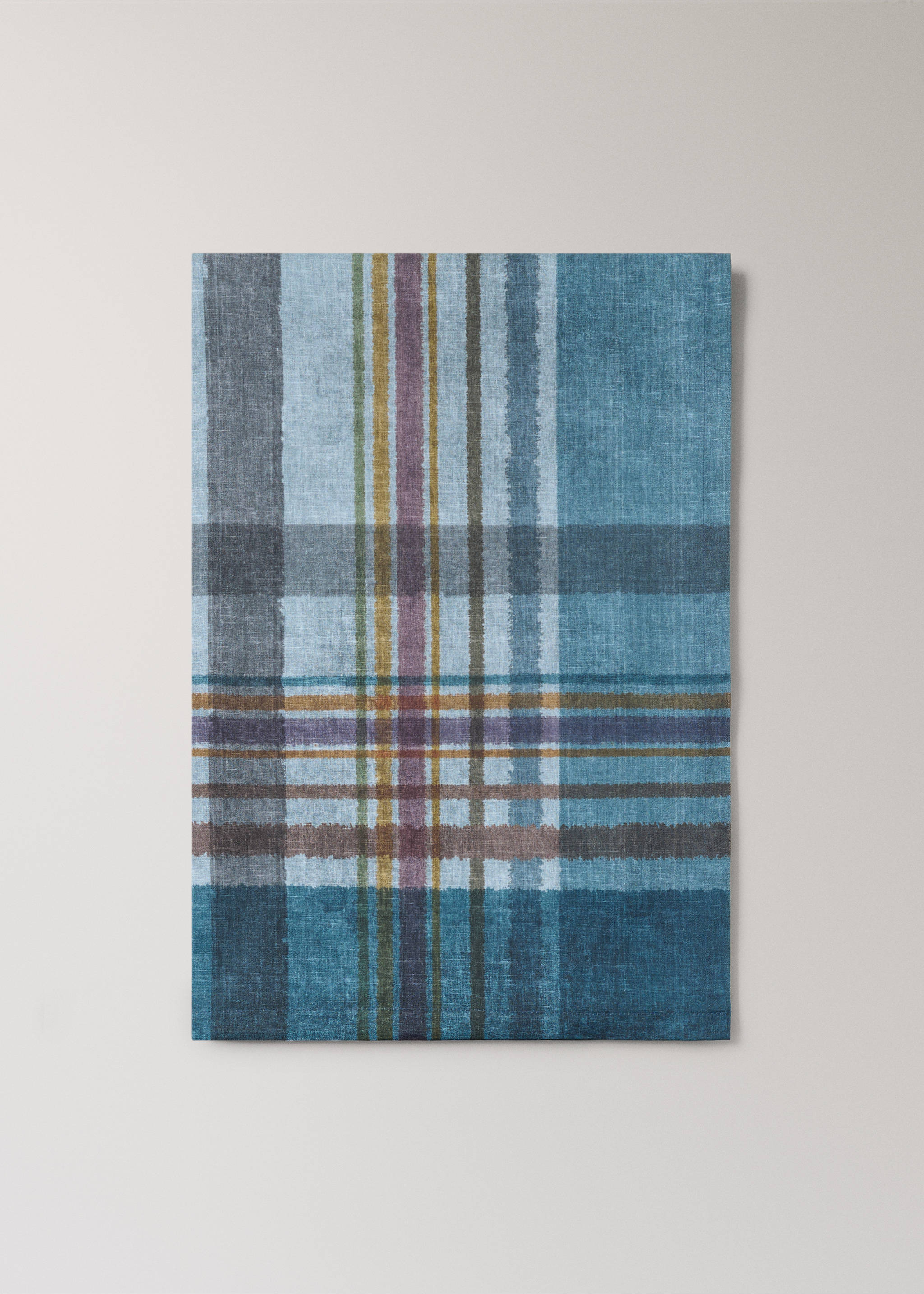 Blue multi-coloured plaid tablecloth with textured fabric., Petrol Blue. Ref: 37085868-00.