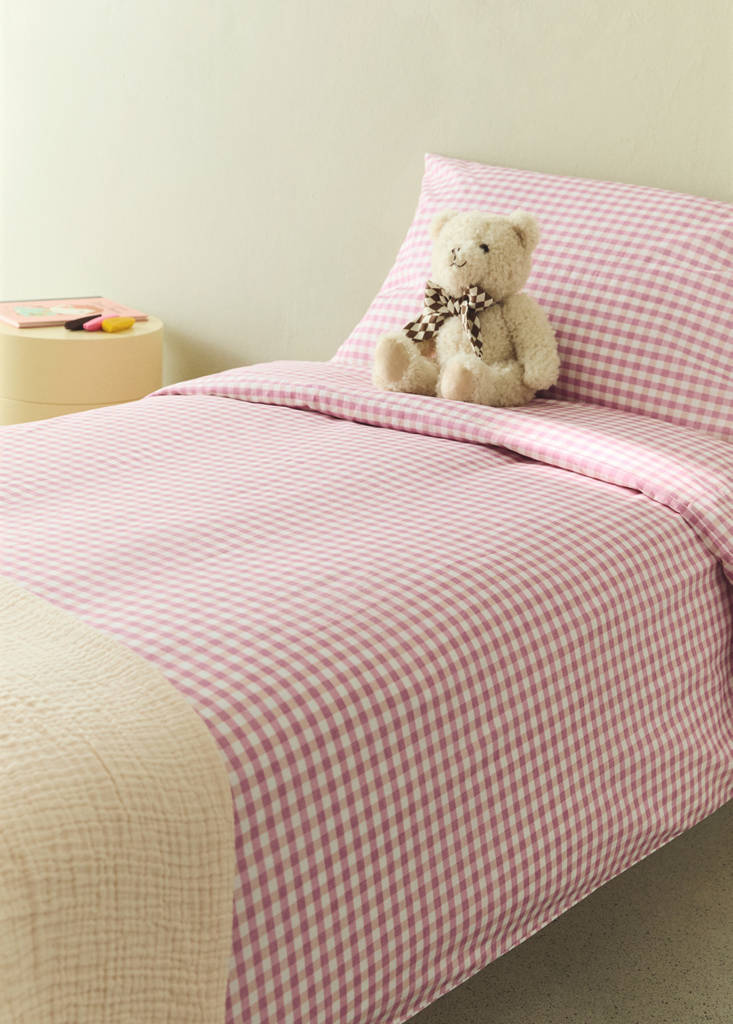 Vichy check cotton duvet cover 90 cm Single bed — Pink
