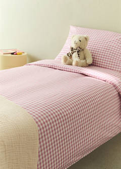 Vichy check cotton duvet cover 90 cm Single bed — Pink 1