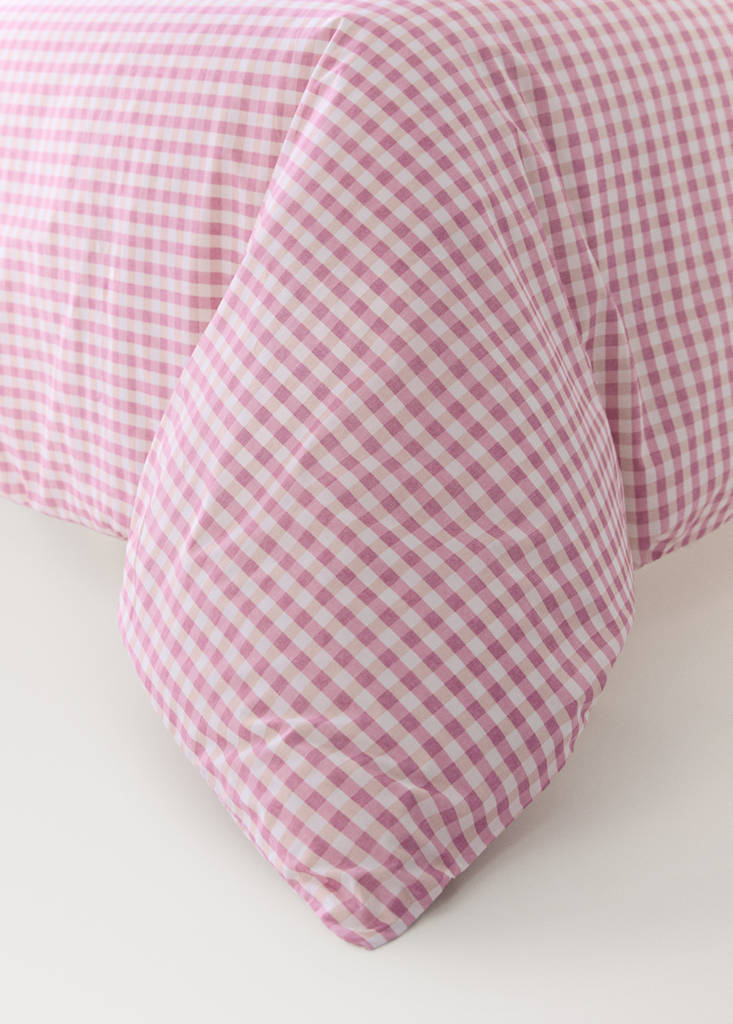 Vichy check cotton duvet cover 90 cm Single bed — Pink