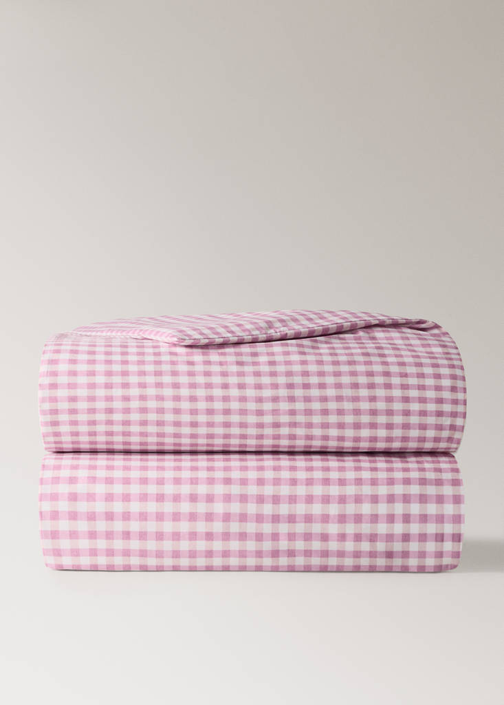 Vichy check cotton duvet cover 90 cm Single bed — Pink
