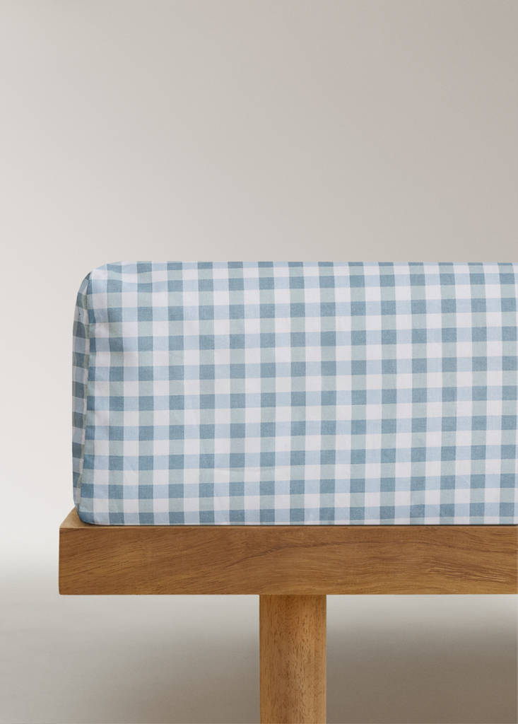 Fitted sheet cotton gingham 90 cm bed — Mint Green