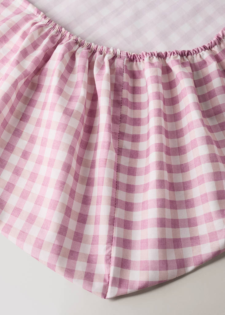 Fitted sheet cotton gingham 90 cm bed — Pink