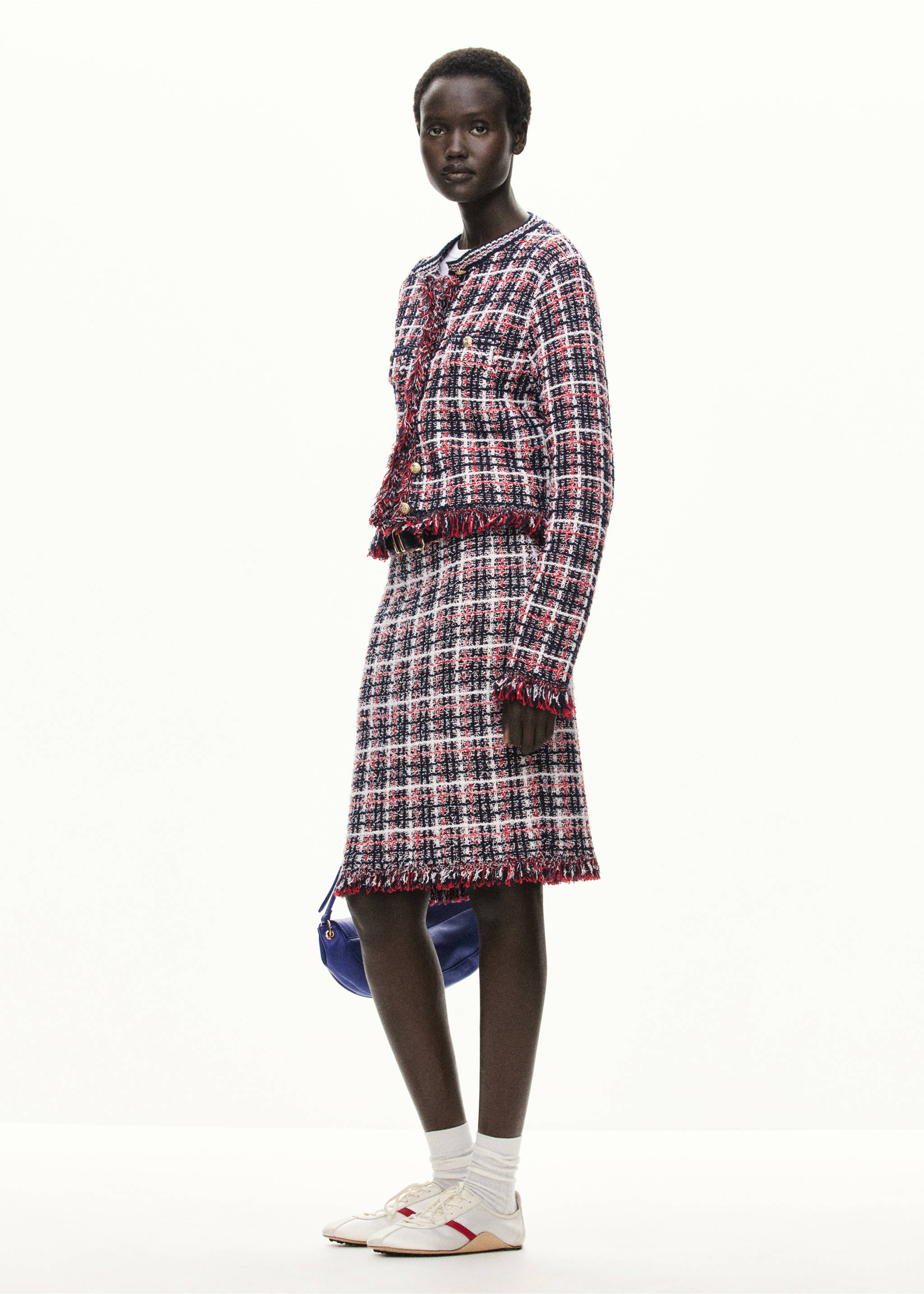 Checked tweed jacket with fringe detail - General plane, Navy. Ref: 37085876-00.