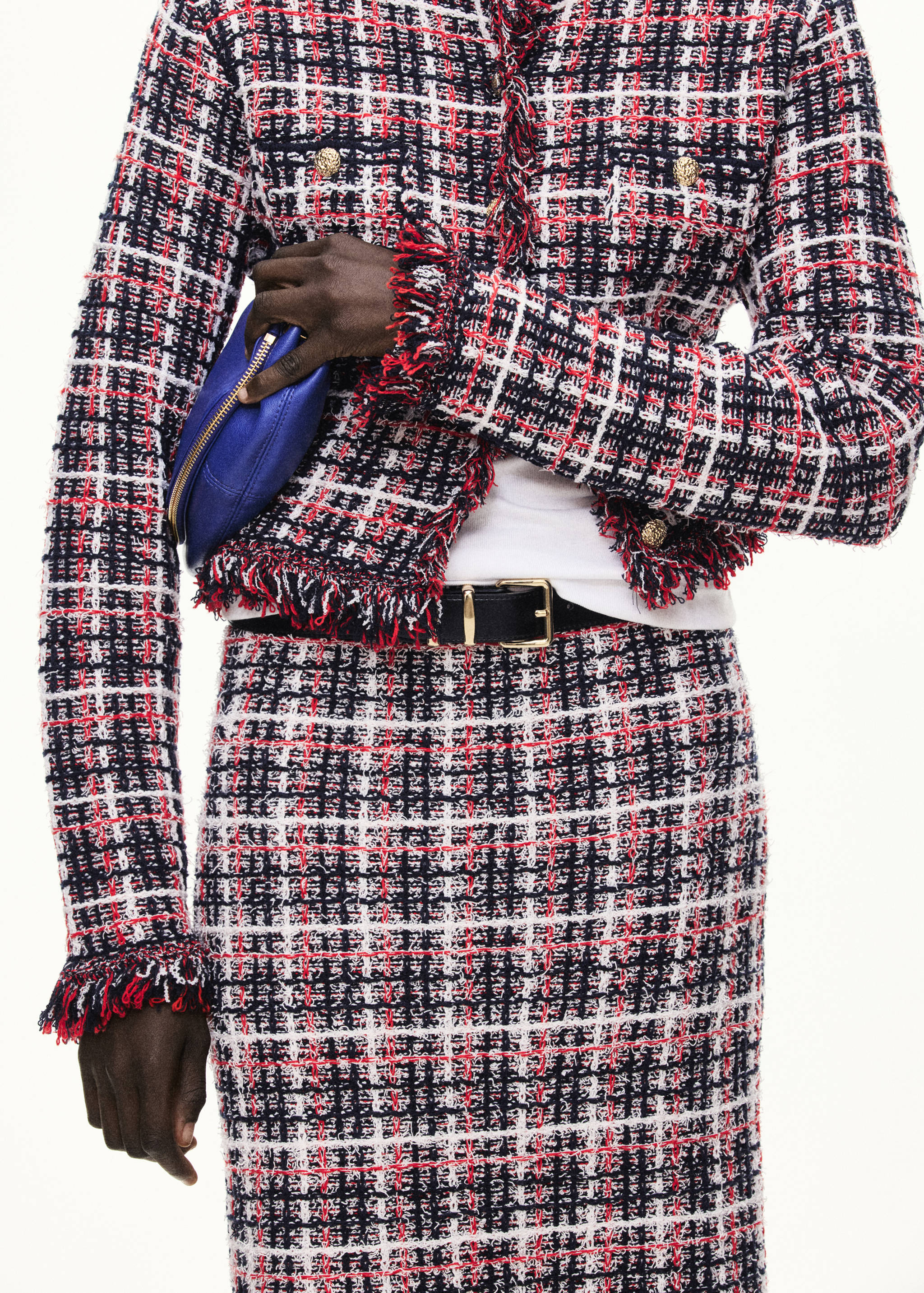 Checked tweed jacket with fringe detail - Medium plane