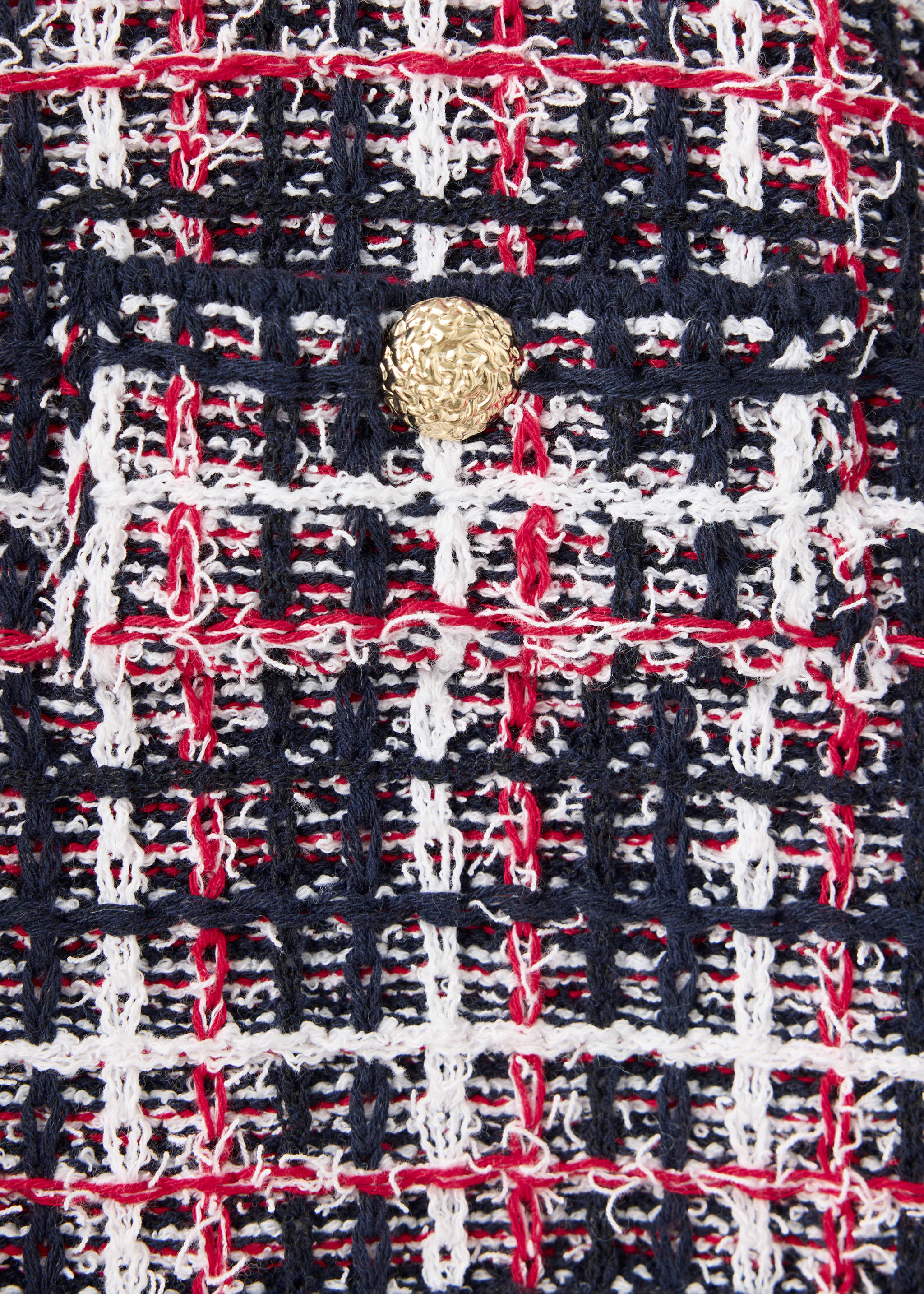 Checked tweed jacket with fringe detail - Details of the article 0, Navy. Ref: 37085876-00.