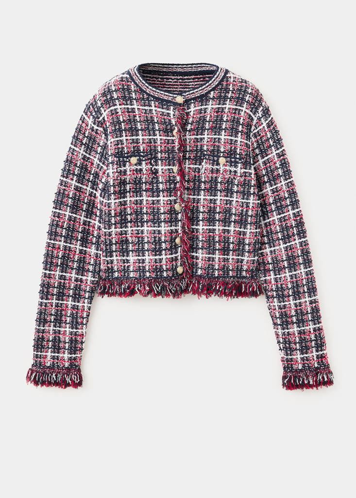 Checked tweed jacket with fringe detail - thumbnail 4