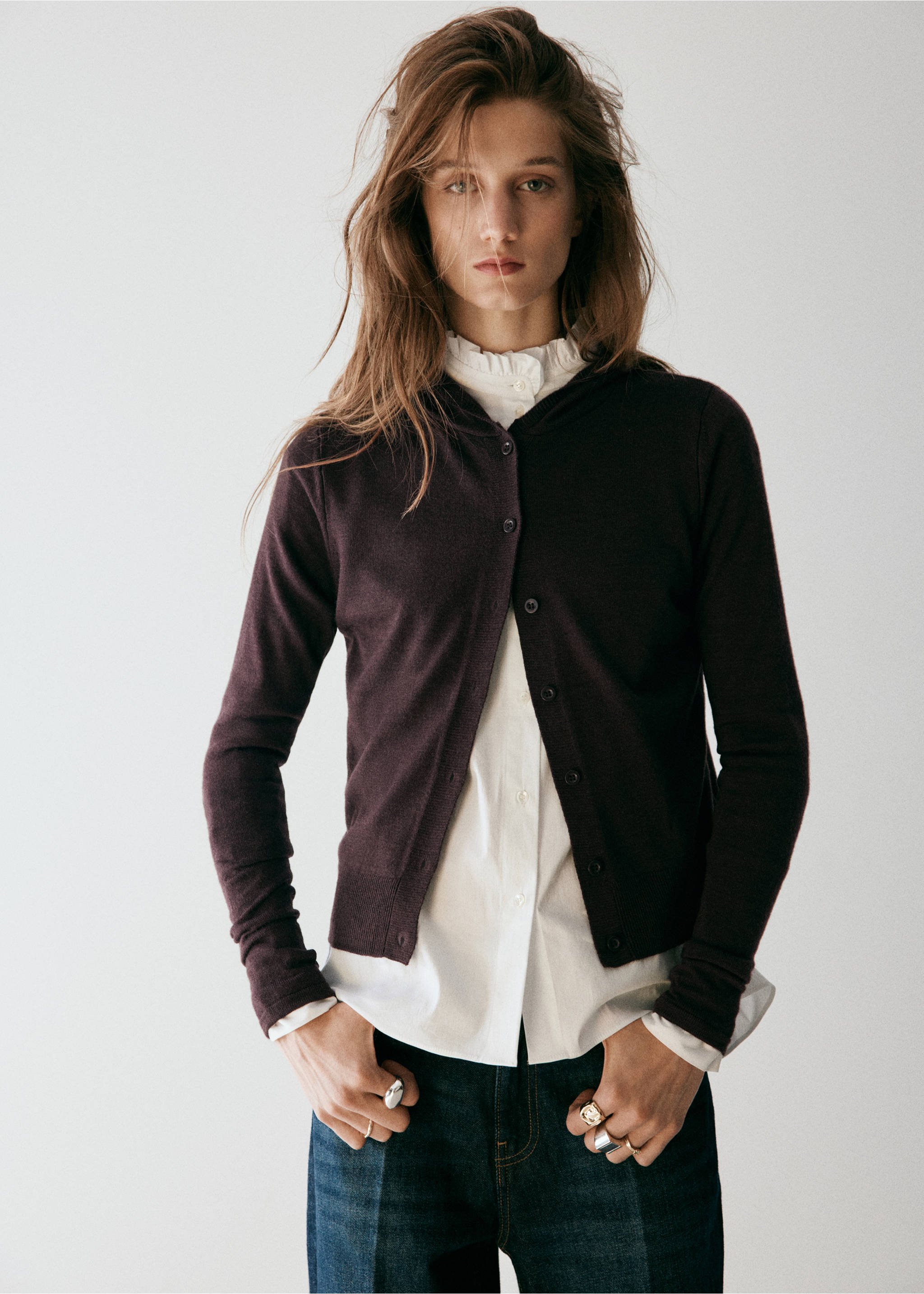 Fine-knit hooded cardigan - Medium plane, Brown. Ref: 37085877-00.