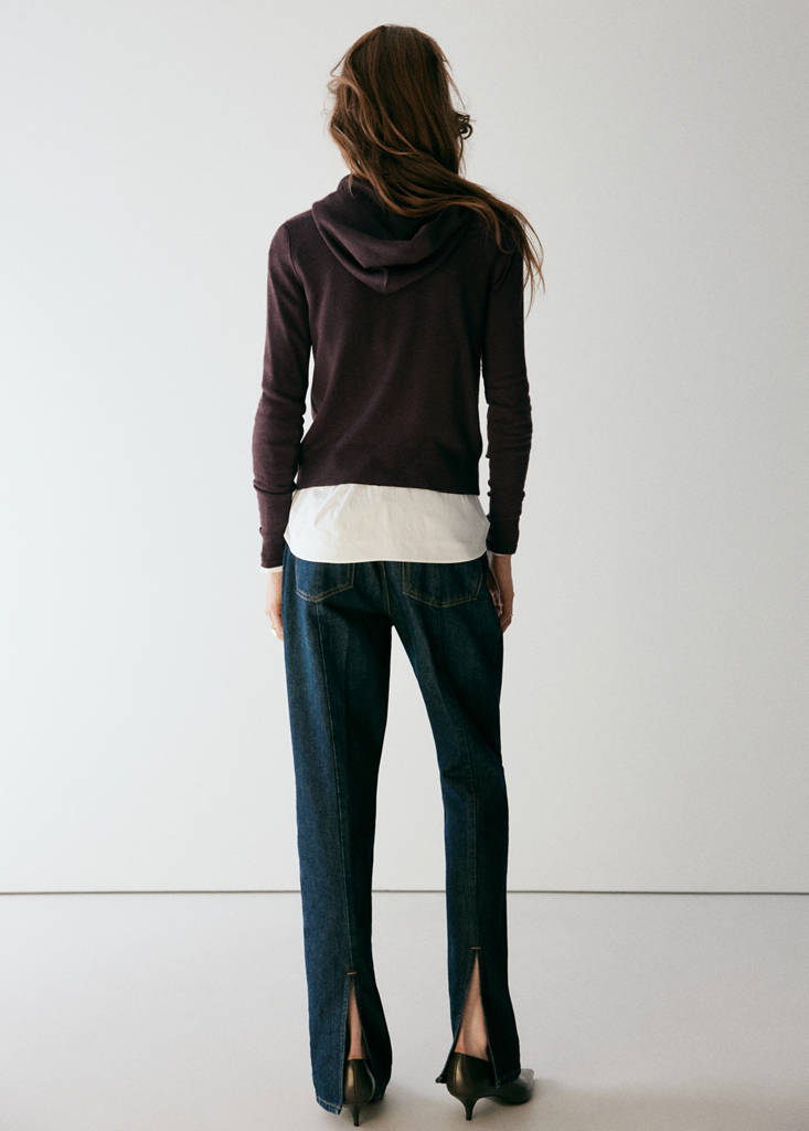 Fine-knit hooded cardigan — Brown