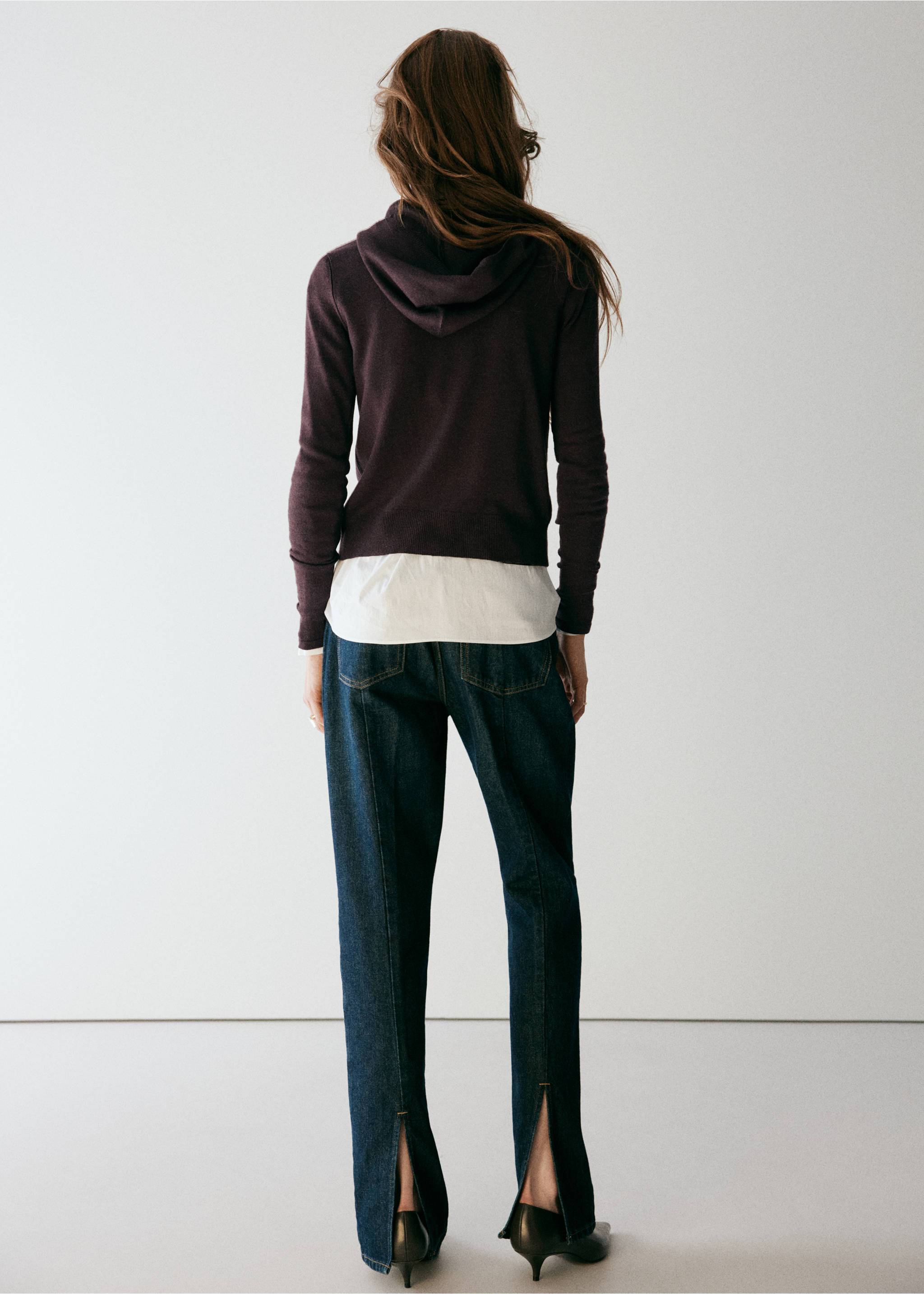 Fine-knit hooded cardigan - Reverse of the article, Brown. Ref: 37085877-00.