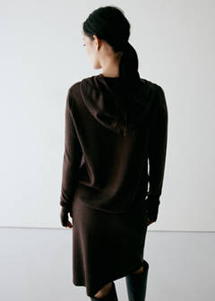 Fine-knit hooded cardigan — Brown 10