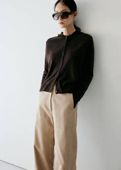 Fine-knit hooded cardigan — Brown 11