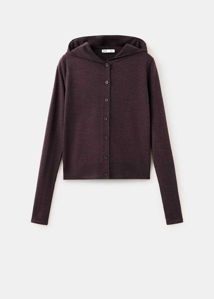 Fine-knit hooded cardigan — Brown