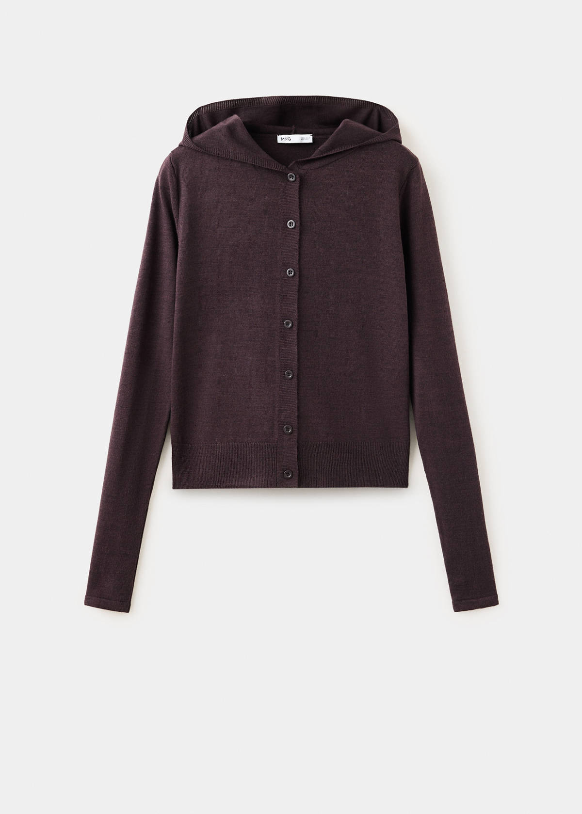 Fine-knit hooded cardigan — Brown