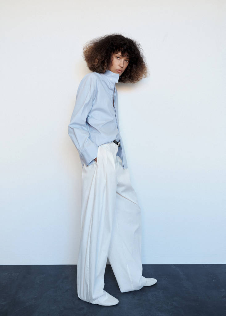 Oversized funnel-neck shirt — Blue