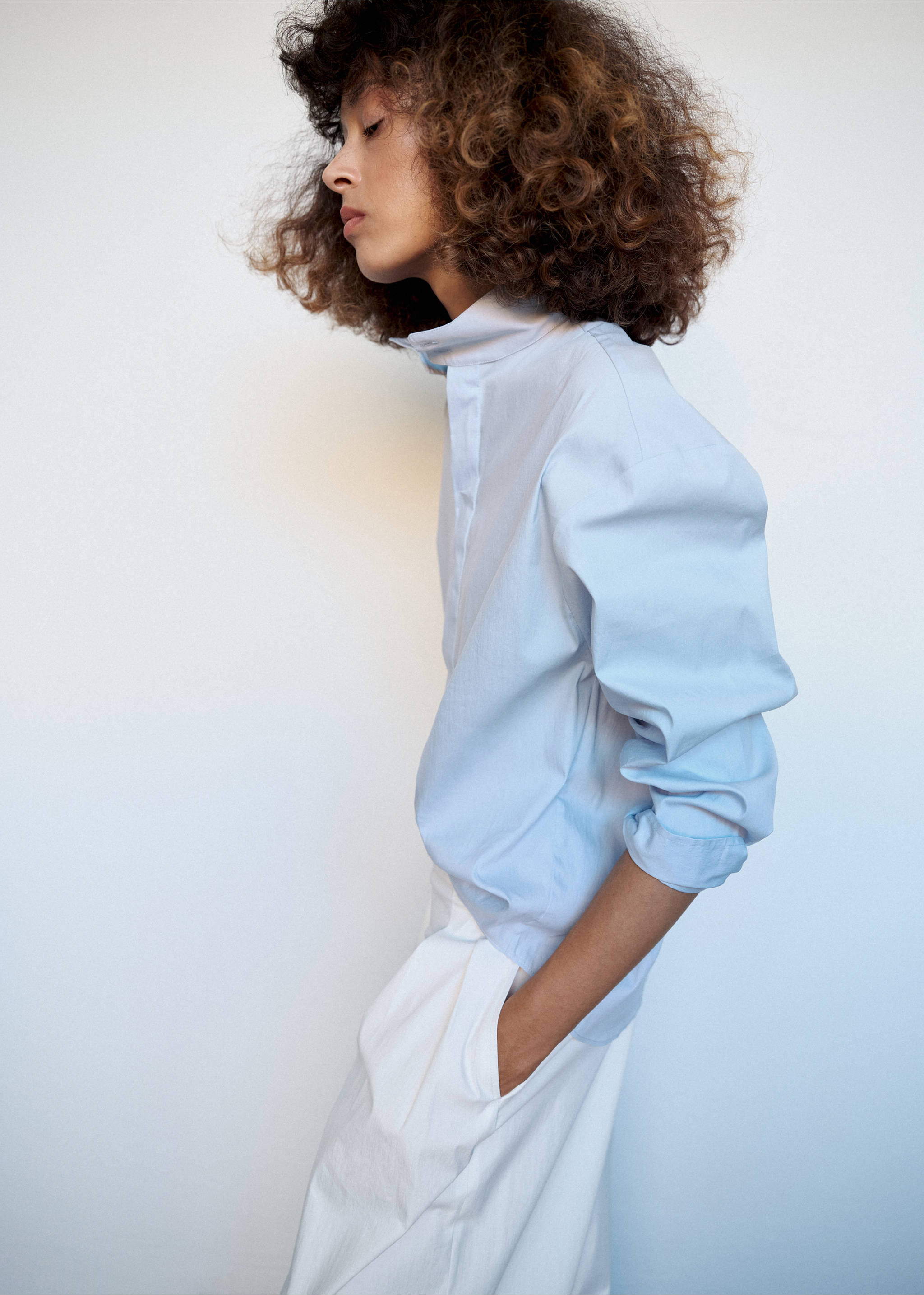 Oversized funnel-neck shirt - Medium plane, Blue. Ref: 37085879-00.