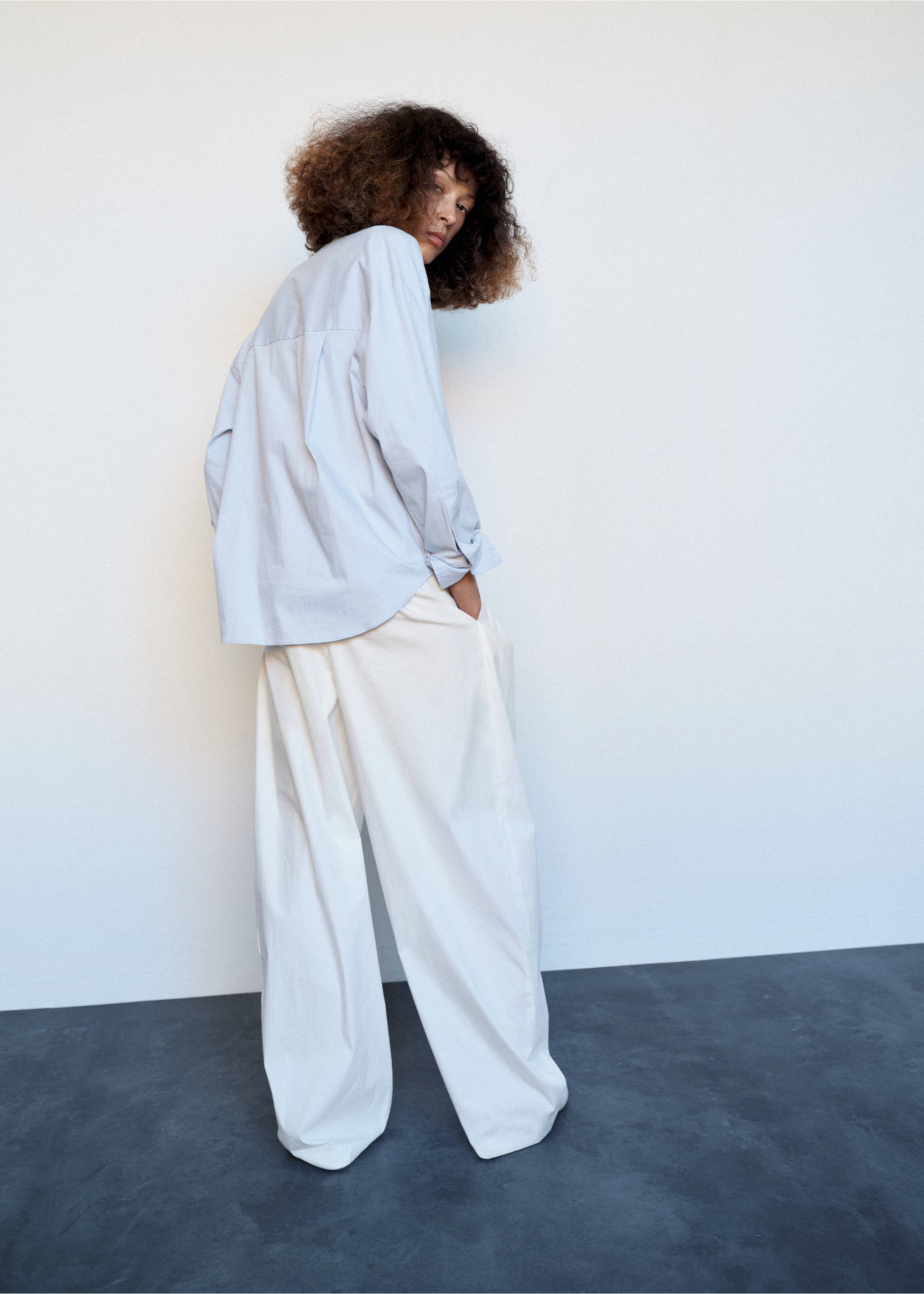 Oversized funnel-neck shirt - Reverse of the article, Blue. Ref: 37085879-00.