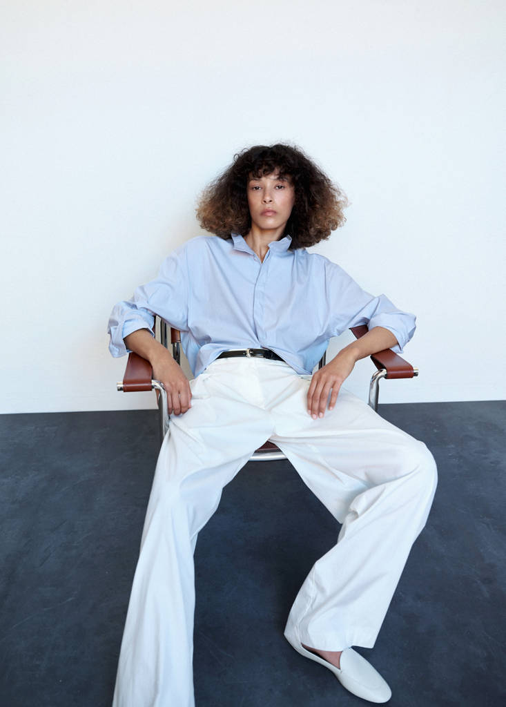 Oversized funnel-neck shirt — Blue