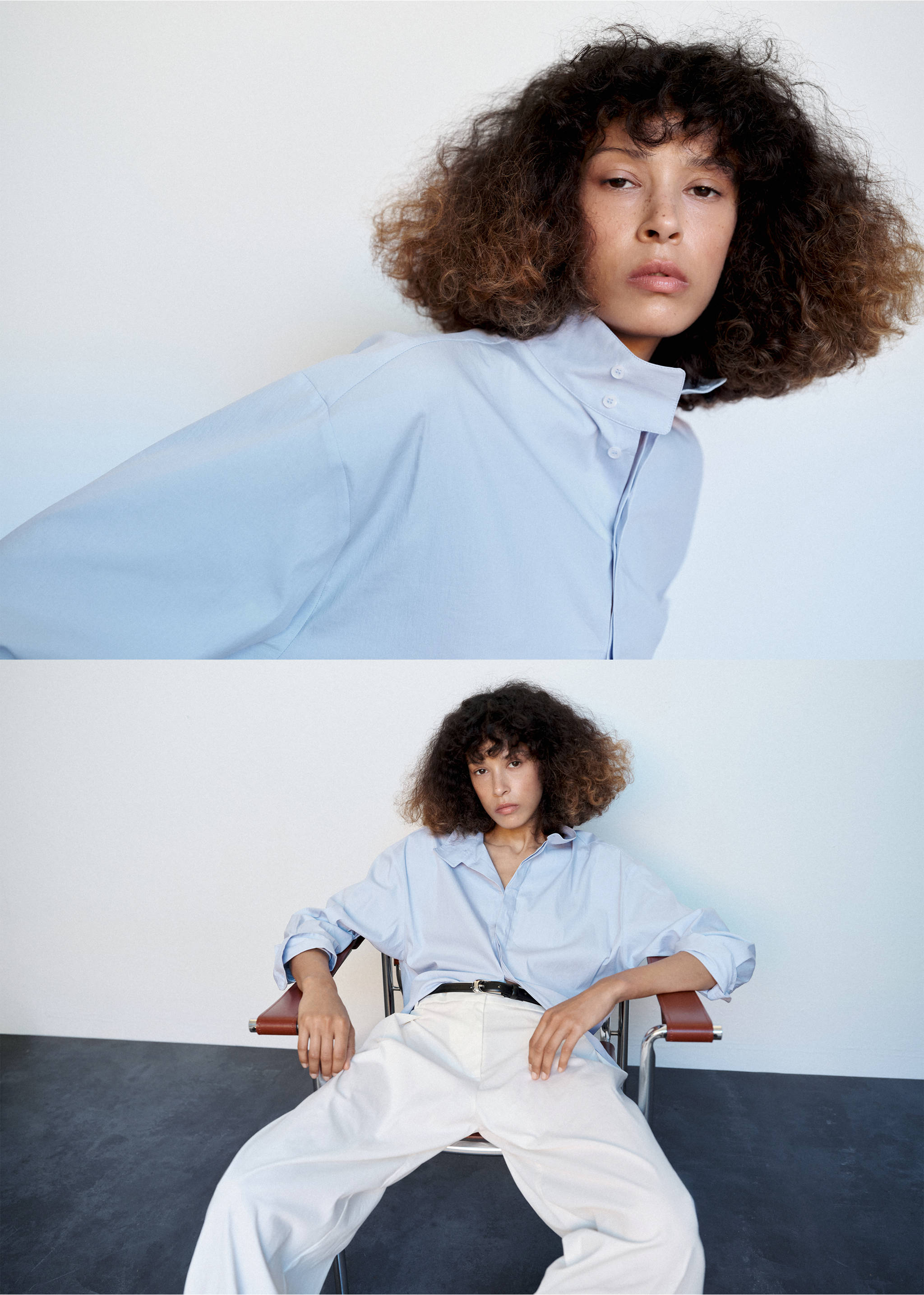 Oversized funnel-neck shirt - Details of the article 4, Blue. Ref: 37085879-00.