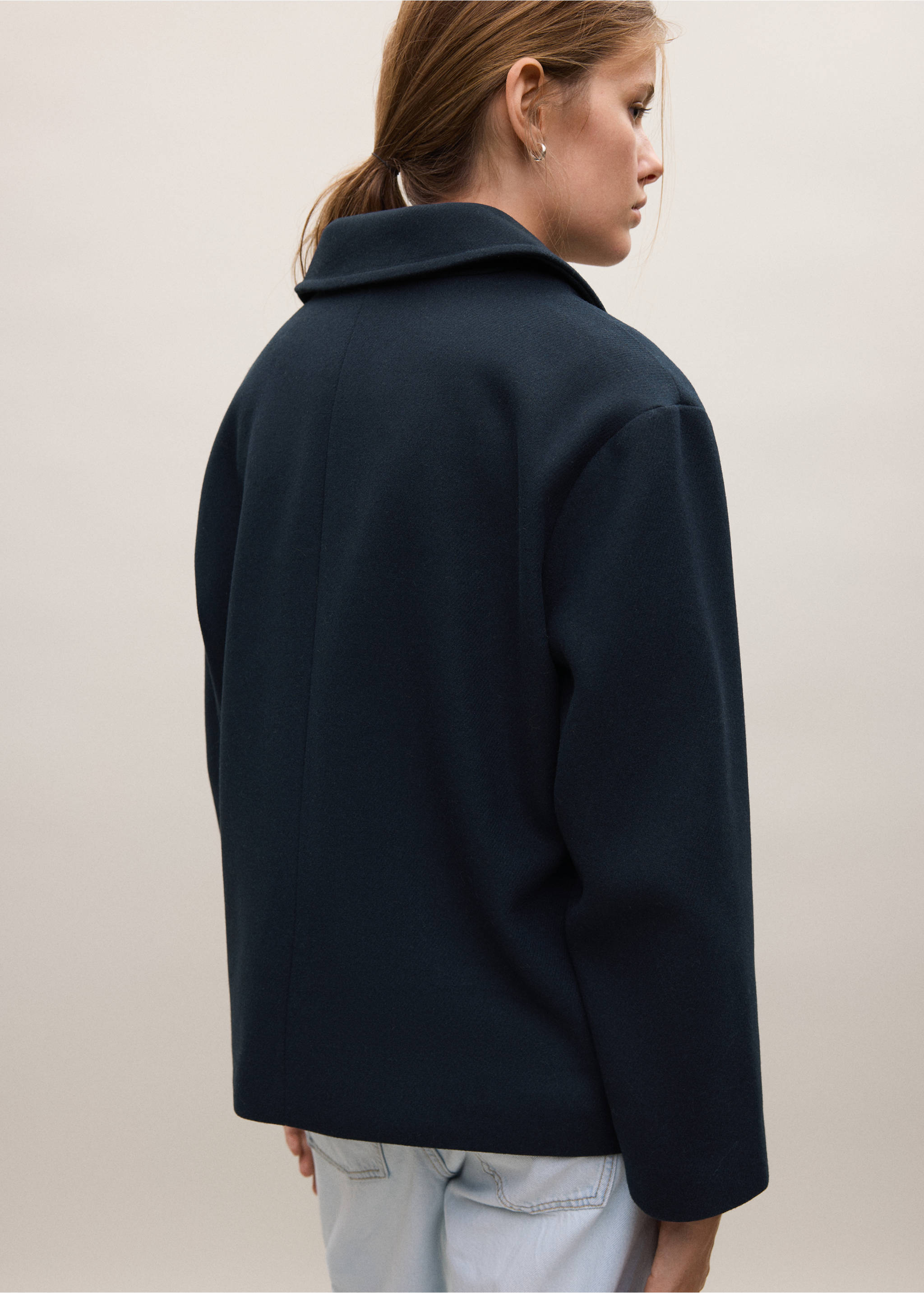 Wool-blend coat with button fastening - Reverse of the article, Navy. Ref: 37085972-00.