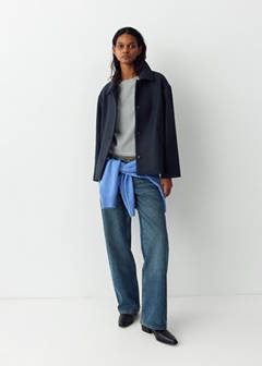 Wool-blend coat with button fastening — Navy 10
