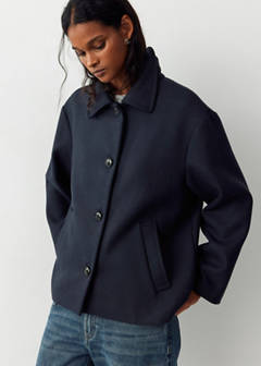 Wool-blend coat with button fastening — Navy 12