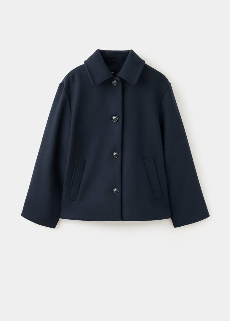 Wool-blend coat with button fastening — Navy